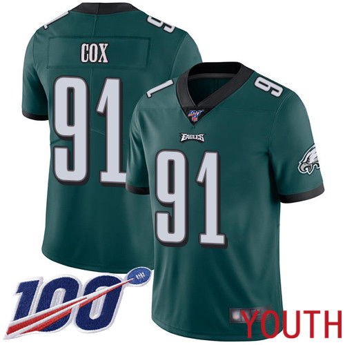 Youth Philadelphia Eagles #91 Fletcher Cox Midnight Green Team Color Vapor Untouchable NFL Jersey Limited Player 3->youth nfl jersey->Youth Jersey